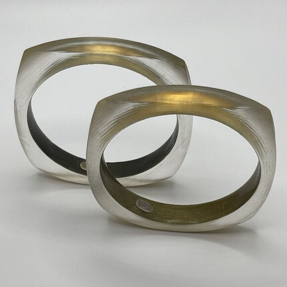 Alexis Bittar Clear‎ Cream Golden Frosted Lucite Bracelet Lot of 5 Quiet Luxury - Picture 8 of 16